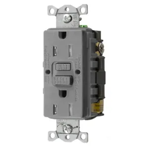 HUBBELL WIRING DEVICE-KELLEMS GFTRST15GY GFCI Receptacle, Commercial, Decorator Duplex, Flush Mount, 15A, Gray | BD4GMZ 45UF30