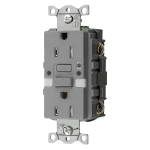 HUBBELL WIRING DEVICE-KELLEMS GFTRST15GYNL Gfci Receptacle, Self Test, 15A 125V, 5- 15R, With Nightlight, Gray | BD4LVA