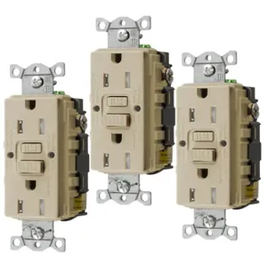 HUBBELL WIRING DEVICE-KELLEMS GFTRST15I3 Gfci Receptacle, 15A 125V, 2-P 3-W Grounding, 5-15R, Ivory, 3 Pk | BD4GNA