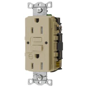 HUBBELL WIRING DEVICE-KELLEMS GFTRST15IB Gfci Receptacle, 15A 125V, 5-15R, With Alarm, Ivory | BD4GNB