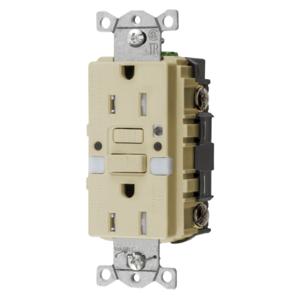 HUBBELL WIRING DEVICE-KELLEMS GFTRST15INL Gfci Receptacle, Self Test, 15A 125V, 5- 15R, With Nightlight, Ivory | BD4EAM