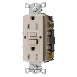 HUBBELL WIRING DEVICE-KELLEMS GFTRST15LA Gfci Receptacle, 15A 125V, 2-Pole 3-Wire Grounding, 5- 15R, Light Almond | BD4EAN