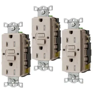 HUBBELL WIRING DEVICE-KELLEMS GFTRST15LA3 Gfci Receptacle, 15A 125V, 2-P 3-W Grounding, 5-15R, Light Almond, 3 Pk | BD4GNC