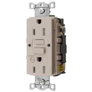 HUBBELL WIRING DEVICE-KELLEMS GFTRST15LAB Gfci Receptacle, 15A 125V, 5-15R, With Alarm, Light Almond | BD4JXM