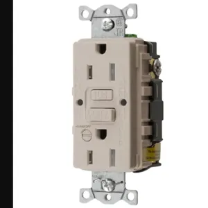 HUBBELL WIRING DEVICE-KELLEMS GFTRST15LAB Gfci Receptacle, 15A 125V, 5-15R, With Alarm, Light Almond | BD4JXM