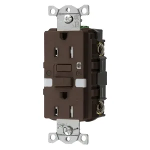 HUBBELL WIRING DEVICE-KELLEMS GFTRST15NL Gfci Receptacle, Self Test, 15A 125V, 5- 15R, With Nightlight, Brown | BD3VVG