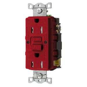 HUBBELL WIRING DEVICE-KELLEMS GFTRST15R GFCI Receptacle, Commercial, Decorator Duplex, Flush Mount, 15A, Red | BD4BRU 45UF34