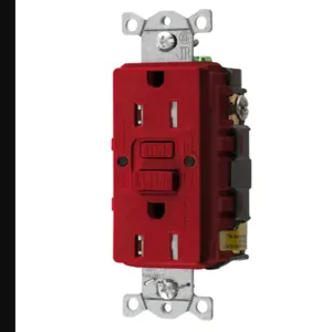 HUBBELL WIRING DEVICE-KELLEMS GFTRST15R GFCI Receptacle, Commercial, Decorator Duplex, Flush Mount, 15A, Red | BD4BRU 45UF34