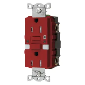 HUBBELL WIRING DEVICE-KELLEMS GFTRST15RNL Gfci Receptacle, Self Test, 15A 125V, 5- 15R, With Nightlight, Red | BD3VVH