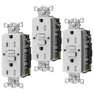 HUBBELL WIRING DEVICE-KELLEMS GFTRST15W3 Gfci Receptacle, 15A 125V, 2-P 3-W Grounding, 5-15R, White, 3 Pk | BD4ARC