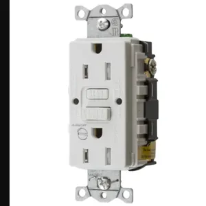 HUBBELL WIRING DEVICE-KELLEMS GFTRST15WB Gfci Receptacle, 15A 125V, 5-15R, With Alarm, White | BD3WTN