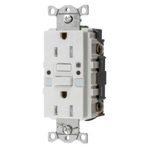 HUBBELL WIRING DEVICE-KELLEMS GFTRST15WNL Gfci Receptacle, Self Test, 15A 125V, 5- 15R, With Nightlight, White | BD4KXD