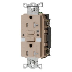 HUBBELL WIRING DEVICE-KELLEMS GFTRST20ALNL Gfci Receptacle, Self Test, 20A 125V, 5- 20R, With Nightlight, Almond | BD3THE