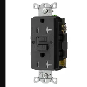 HUBBELL WIRING DEVICE-KELLEMS GFTRST20BK GFCI Receptacle, Commercial, Decorator Duplex, Flush Mount, 20A | BD3RXP 45UF37