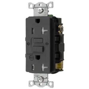 HUBBELL WIRING DEVICE-KELLEMS GFTRST20BKB Gfci Receptacle, 20A 125V, 5-20R, With Alarm, Black | BD4FGU