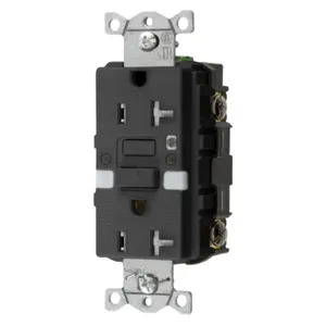 HUBBELL WIRING DEVICE-KELLEMS GFTRST20BKNL GFCI Receptacle, Commercial, Decorator Duplex, Flush Mount, 20A | BD4JXQ 45UE85