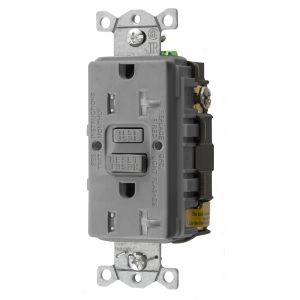 HUBBELL WIRING DEVICE-KELLEMS GFTRST20GY GFCI Receptacle, Commercial, Decorator Duplex, Flush Mount, 20A, Gray | BD4LVB 45UF38