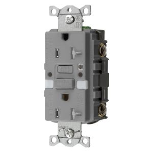 HUBBELL WIRING DEVICE-KELLEMS GFTRST20GYNL Gfci Receptacle, Self Test, 20A 125V, 5- 20R, With Nightlight, Gray | BD4CTD