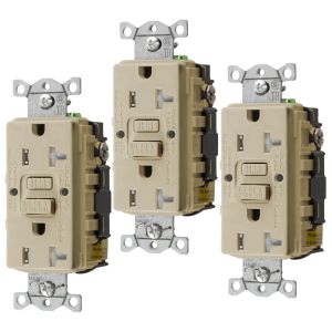 HUBBELL WIRING DEVICE-KELLEMS GFTRST20I3 Gfci Receptacle, 20A 125V, 2-P 3-W Grounding, 5-20R, Ivory, 3 Pk | BD4GND
