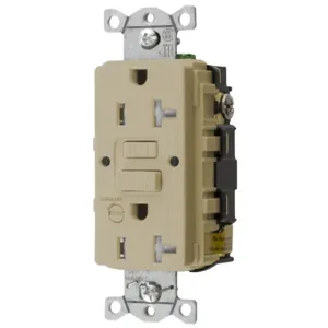 HUBBELL WIRING DEVICE-KELLEMS GFTRST20IB Gfci Receptacle, 20A 125V, 5-20R, With Alarm, Ivory | BD4GNE