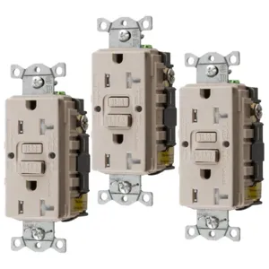 HUBBELL WIRING DEVICE-KELLEMS GFTRST20LA3 Gfci Receptacle, 20A 125V, 2-P 3-W Grounding, 5-20R, Light Almond, 3 Pk | BD3ZPA