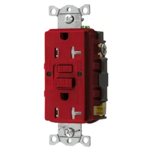 HUBBELL WIRING DEVICE-KELLEMS GFTRST20R GFCI Receptacle, Commercial, Decorator Duplex, Flush Mount, 20A, Red | BD3WTR 45UF42