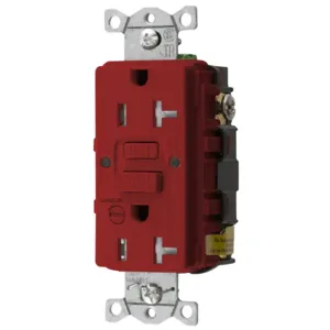 HUBBELL WIRING DEVICE-KELLEMS GFTRST20RB Gfci Receptacle, 20A 125V, 5-20R, With Alarm, Red | BD4KXF