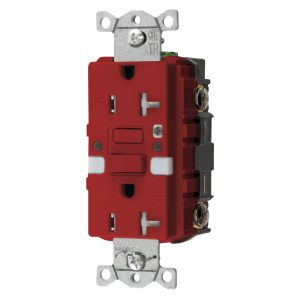 HUBBELL WIRING DEVICE-KELLEMS GFTRST20RNL Gfci Receptacle, Self Test, 20A 125V, 5- 20R, With Nightlight, Red | BD3ZPB