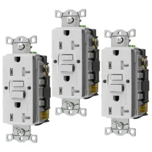 HUBBELL WIRING DEVICE-KELLEMS GFTRST20W3 Gfci Receptacle, 20A 125V, 2-P 3-W Grounding, 5-20R, White, 3 Pk | BD4GNG