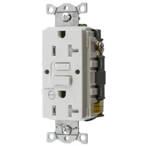 HUBBELL WIRING DEVICE-KELLEMS GFTRST20WB Gfci Receptacle, 20A 125V, 5-20R, With Alarm, White | BD4ARD