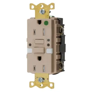 HUBBELL WIRING DEVICE-KELLEMS GFTRST82ALNL Gfci Receptacle, 15A 125V, 2-P 3-W Grounding, 5-15R, Almond, Night Light | BD4PVC