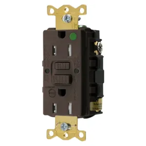 HUBBELL WIRING DEVICE-KELLEMS GFTRST82B Gfci Receptacle, 15A 125V, 5-15R, Leaded, Brown, With Alarm | BD4FHA