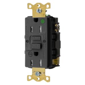 HUBBELL WIRING DEVICE-KELLEMS GFTRST82BKB Gfci Receptacle, 15A 125V, 5-15R, Leaded, Black, With Alarm | BD4JXT