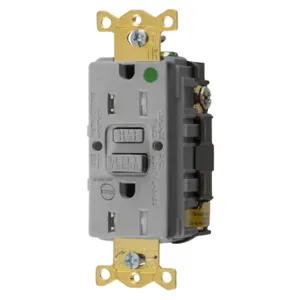 HUBBELL WIRING DEVICE-KELLEMS GFTRST82GYB Gfci Receptacle,15A 125V, 5-15R, Leaded, Gray, With Alarm | BD4LVC