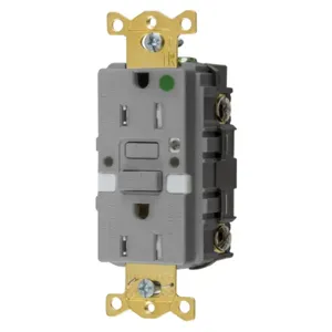 HUBBELL WIRING DEVICE-KELLEMS GFTRST82GYNL GFCI Receptacle, Heavy Use Hospital Grade, Decorator Duplex, 15A | BD4JXU 45UG11