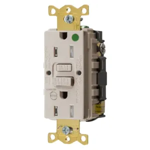 HUBBELL WIRING DEVICE-KELLEMS GFTRST82LAB Gfci Receptacle, 15A 125V, 5-15R, Leaded, Light Almond, With Alarm | BD3ZPD