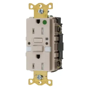 HUBBELL WIRING DEVICE-KELLEMS GFTRST82LANL Gfci Receptacle, 15A 125V, 2-P 3-W Grounding, 5-15R, Light Almond, Night Light | BD4JXW