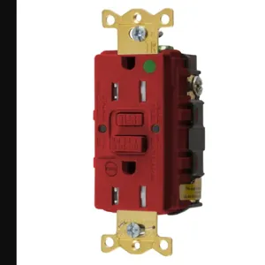 HUBBELL WIRING DEVICE-KELLEMS GFTRST82RB Gfci Receptacle, 15A 125V, 5-15R, Leaded, Red, With Alarm | BD4NHK