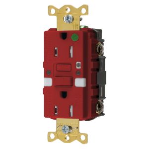 HUBBELL WIRING DEVICE-KELLEMS GFTRST82RNL GFCI Receptacle, Heavy Use Hospital Grade, Decorator Duplex, 15A, Red | BD4BRX 45UG15