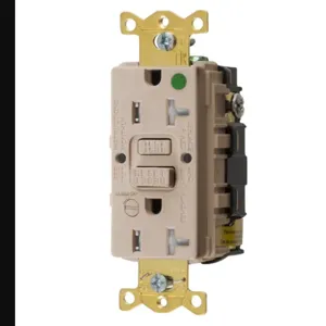 HUBBELL WIRING DEVICE-KELLEMS GFTRST83ALB Gfci Receptacle, 20A 125V, 5-20R, Leaded, Almond, With Alarm | BD4EAT