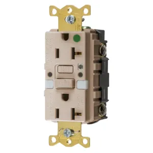 HUBBELL WIRING DEVICE-KELLEMS GFTRST83ALNL Gfci Receptacle, 20A 125V, 2-P 3-W Grounding, 5-20R, Almond, Night Light | BD4ARF