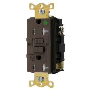 HUBBELL WIRING DEVICE-KELLEMS GFTRST83B Gfci Receptacle, 20A 125V, 5-20R, Leaded, Brown, With Alarm | BD3YPN