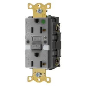 HUBBELL WIRING DEVICE-KELLEMS GFTRST83GYNL GFCI Receptacle, Heavy Use Hospital Grade, Decorator Duplex, 20A | BD3TUX 45UG19