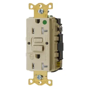 HUBBELL WIRING DEVICE-KELLEMS GFTRST83IB Gfci Receptacle, 20A 125V, 5-20R, Leaded, Ivory, With Alarm | BD4ARG