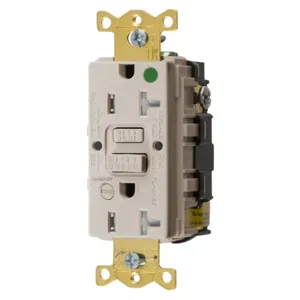 HUBBELL WIRING DEVICE-KELLEMS GFTRST83LAB Gfci Receptacle, 20A 125V, 5-20R, Leaded, Light Almond, With Alarm | BD4ARH