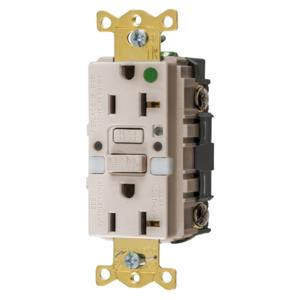 HUBBELL WIRING DEVICE-KELLEMS GFTRST83LANL Gfci Receptacle, 20A 125V, 2-P 3-W Grounding, 5-20R, Light Almond, Night Light | BD4ARJ