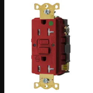 HUBBELL WIRING DEVICE-KELLEMS GFTRST83RB Gfci Receptacle, 20A 125V, 5-20R, Leaded, Red, With Alarm | BD4PRD