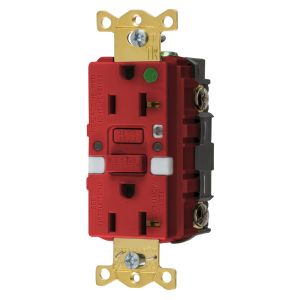 HUBBELL WIRING DEVICE-KELLEMS GFTRST83RNL GFCI Receptacle, Heavy Use Hospital Grade, Decorator Duplex, 20A, Red | BD3YPQ 45UG23