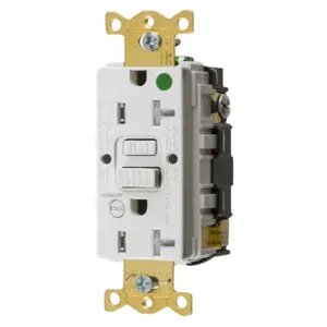 HUBBELL WIRING DEVICE-KELLEMS GFTRST83WB Gfci Receptacle, 20A 125V, 5-20R, Leaded, White, With Alarm | BD3THG