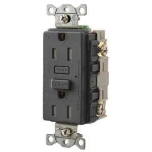 HUBBELL WIRING DEVICE-KELLEMS GFTW15BK Gfci Receptacle, 15A, Weather-Resistant, Tamper-Resistant, Black | BD4PFP